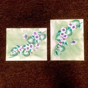 2‎ Original Signed Flowers & Butterfly Acrylic Paintings on 8x10 Canvas Boards